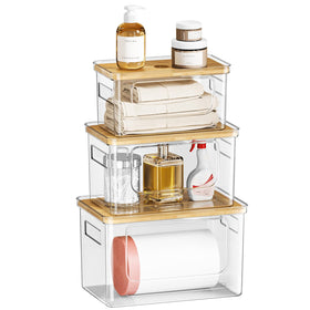 SUBEKYU under-sink organizer stacked to save cabinet space and boost accessibility.