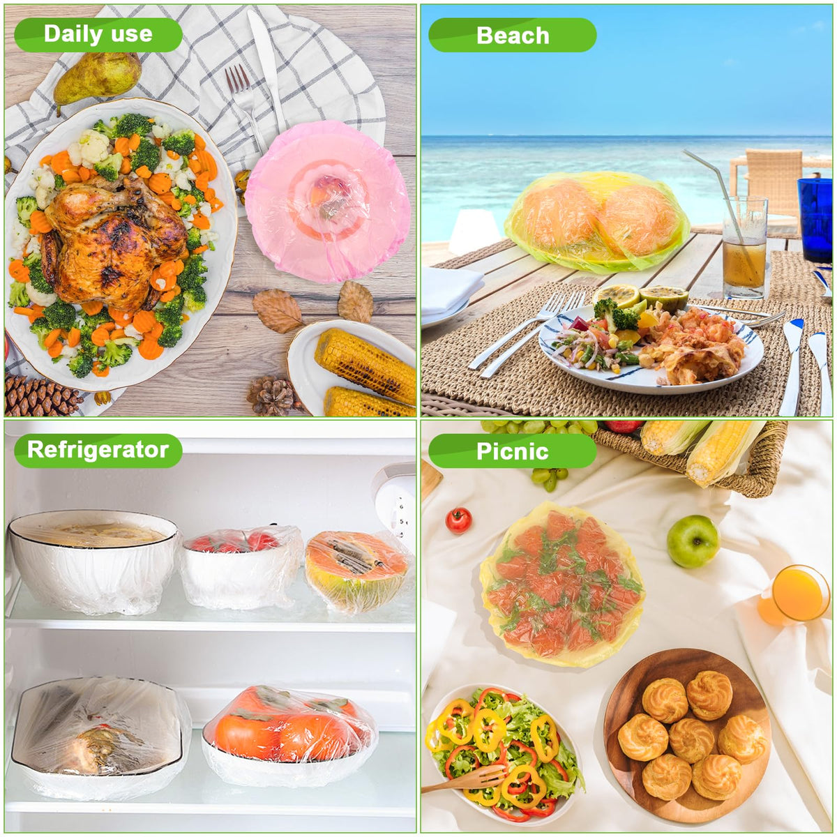 Sublaga colorful dish covers ideal for kitchen organization and meals.