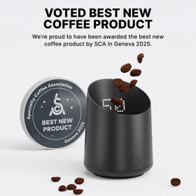 Subminimal Subscale all-in-one dosing cup streamlines espresso prep.