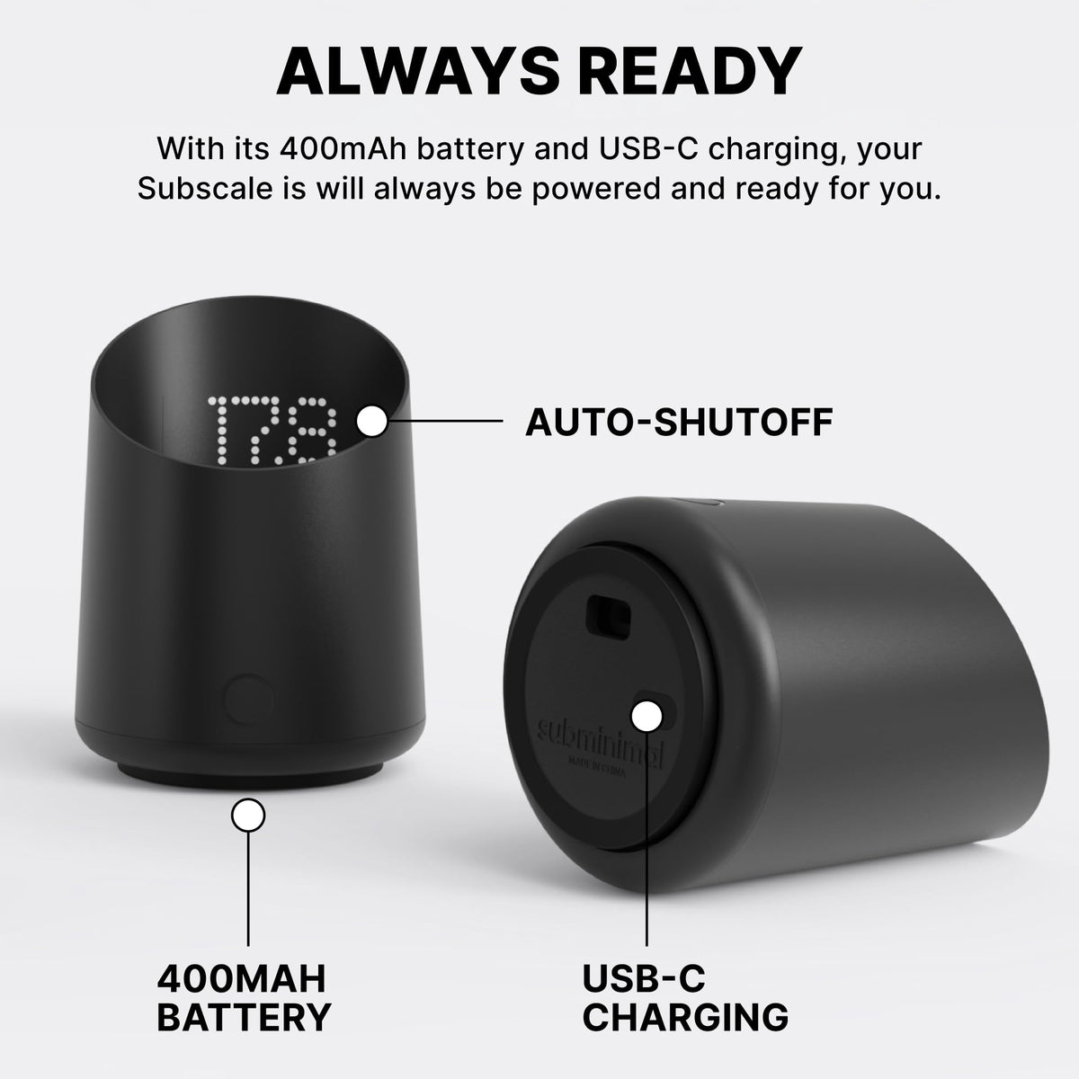 Subminimal Subscale compact matte-black design fits any counter.