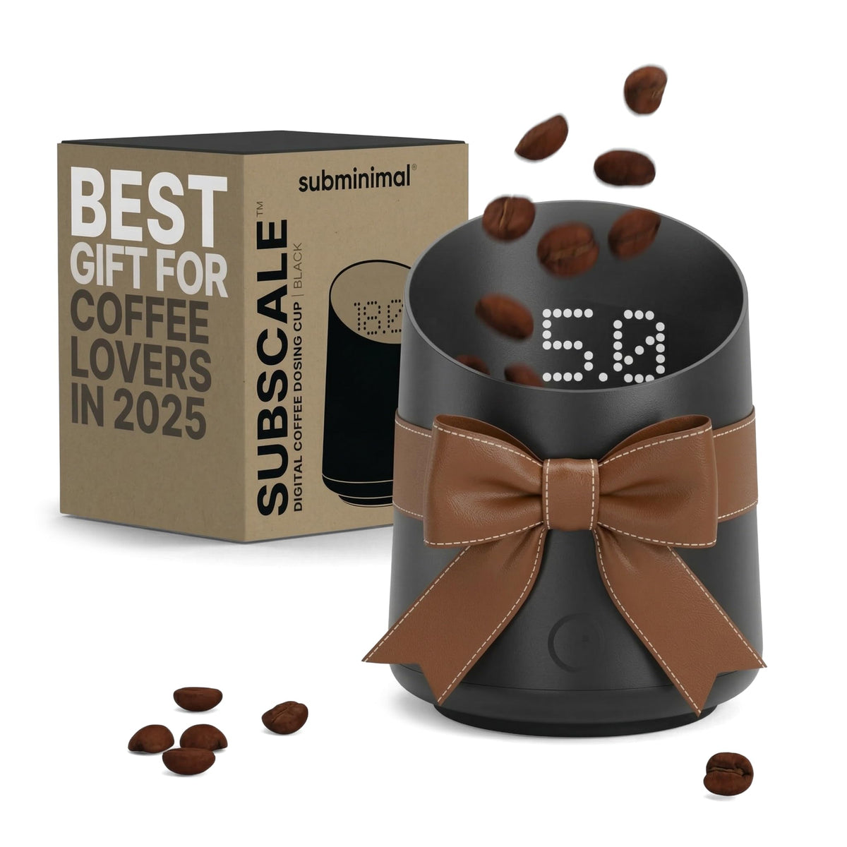 Subminimal Subscale with LED display for precise espresso measurement.