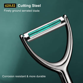 SUCCFLY peeler swivel blade captures curves of fruit and veg.
