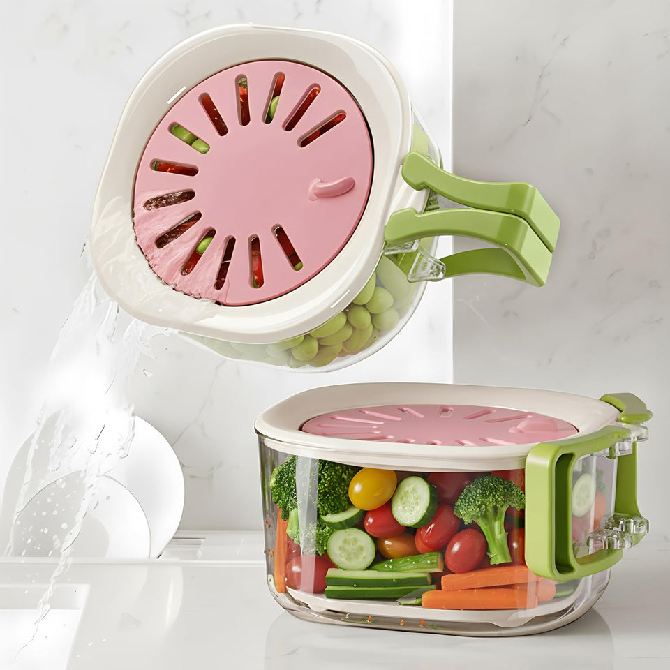 Such A Day pink fruit-vegetable washing bowl with strainer for quick, mess-free rinsing