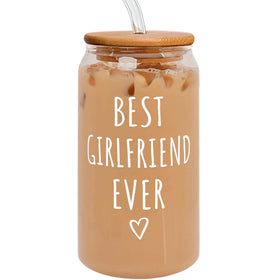 Suchagift 16 oz can glass with lid, spill-resistant for daily use.