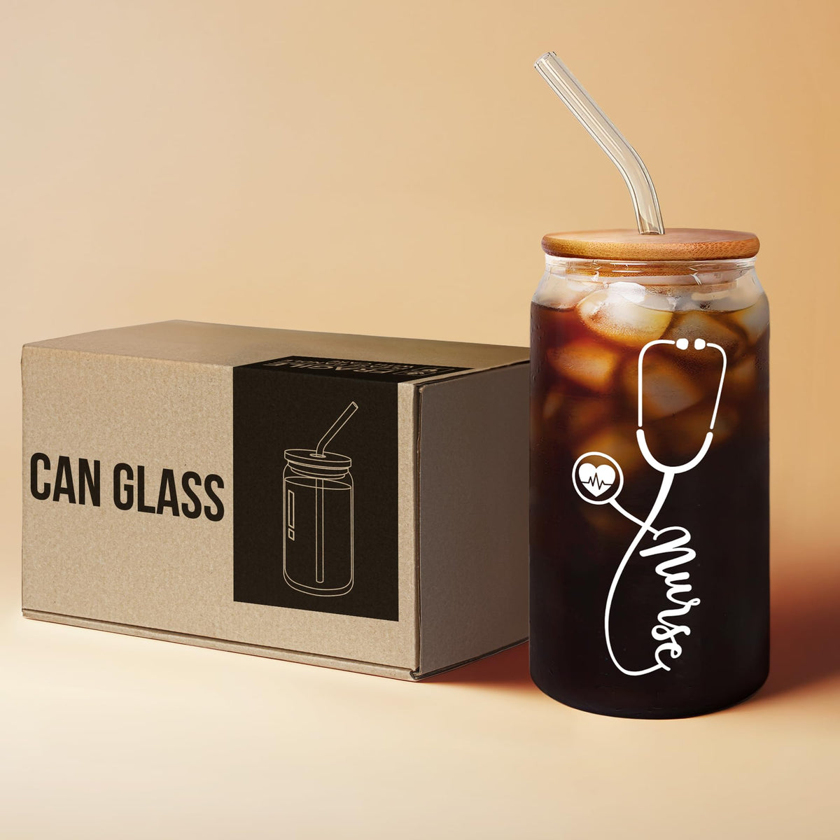Suchagift nurse gift can glass adds nursing-themed decor to workspace.