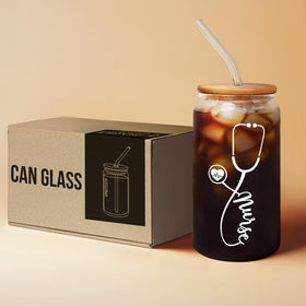 Suchagift nurse gift can glass adds nursing-themed decor to workspace.