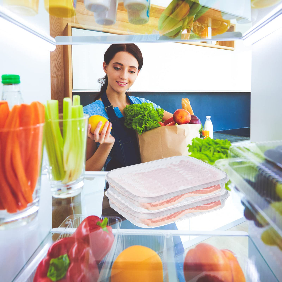 Suclain Bacon Keeper organized fridge idea improves kitchen storage.