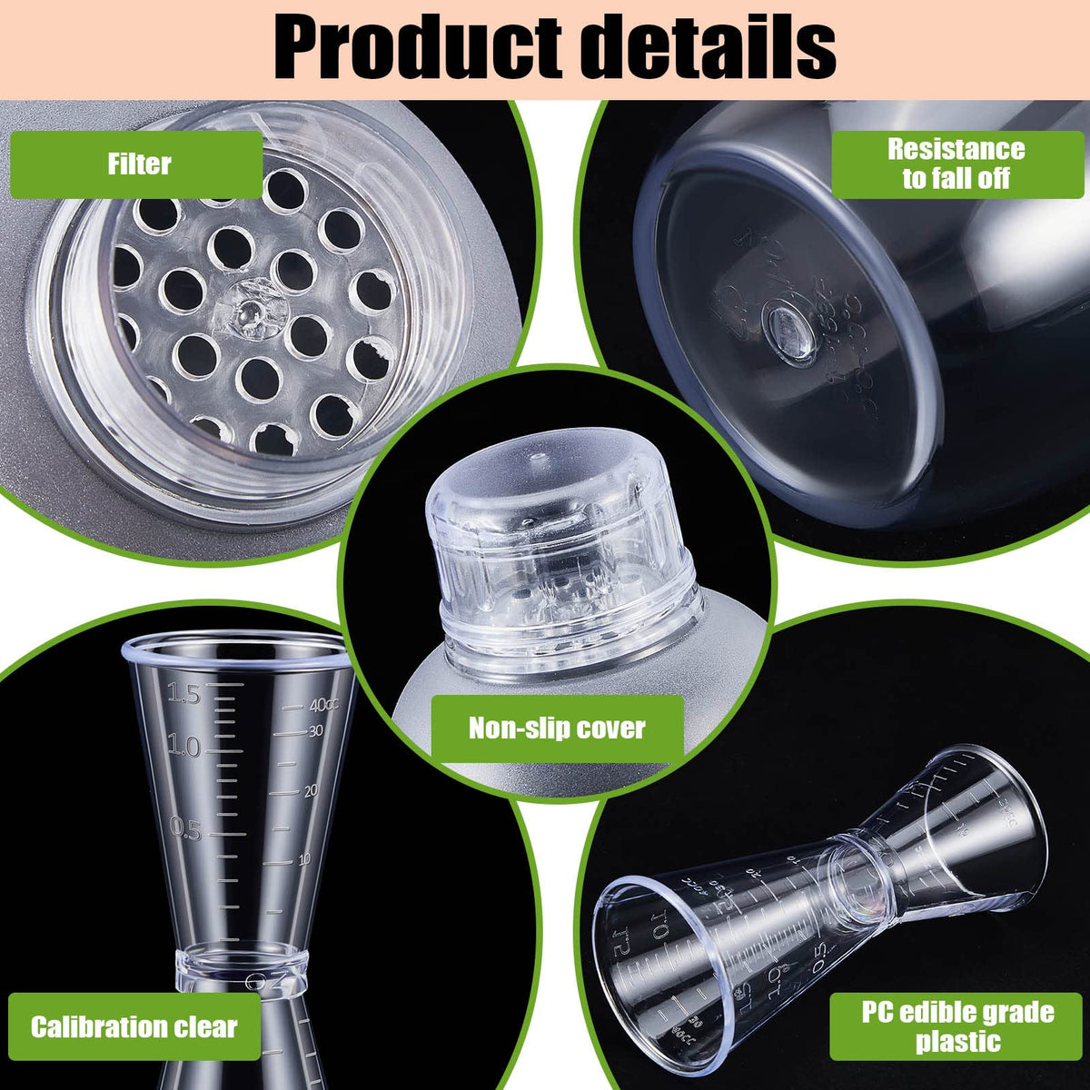 Suclain clear plastic shaker body shows proportions at a glance.