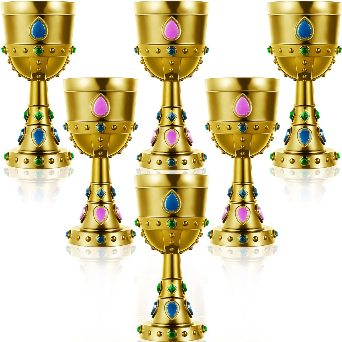 Suclain medieval crown goblet close-up with gemstones, adds regal flair to royal-themed parties