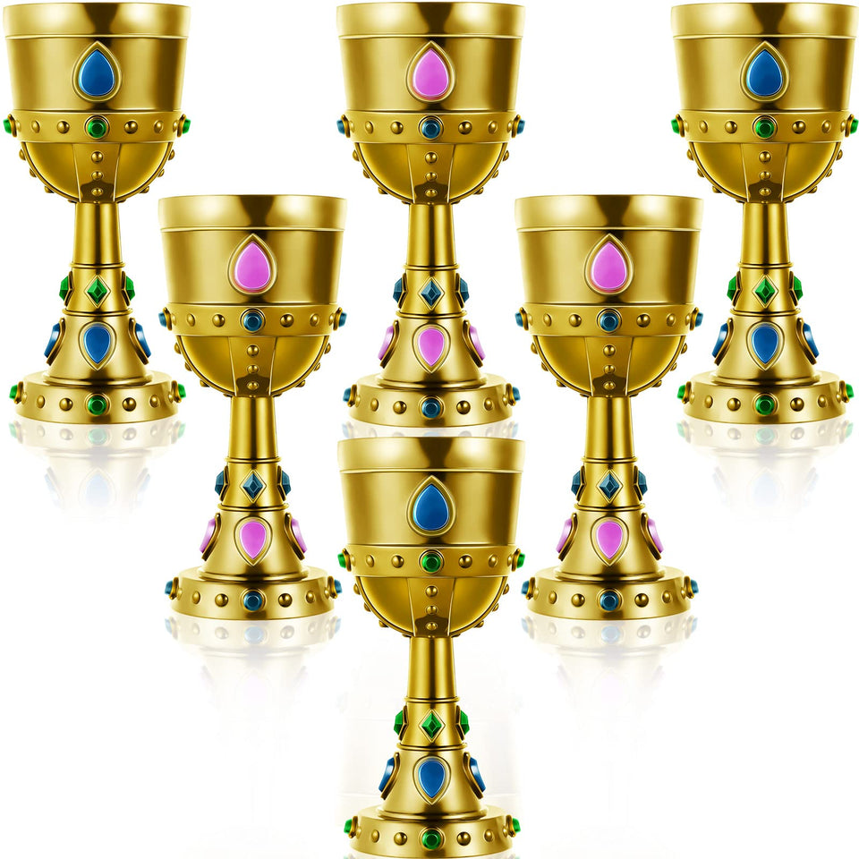 Suclain medieval crown goblet close-up with gemstones, adds regal flair to royal-themed parties
