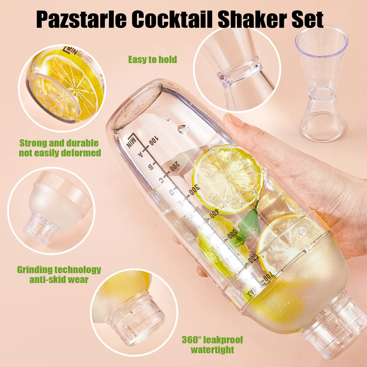 Suclain non-slip shaker cap and handle provide comfortable grip during shaking.