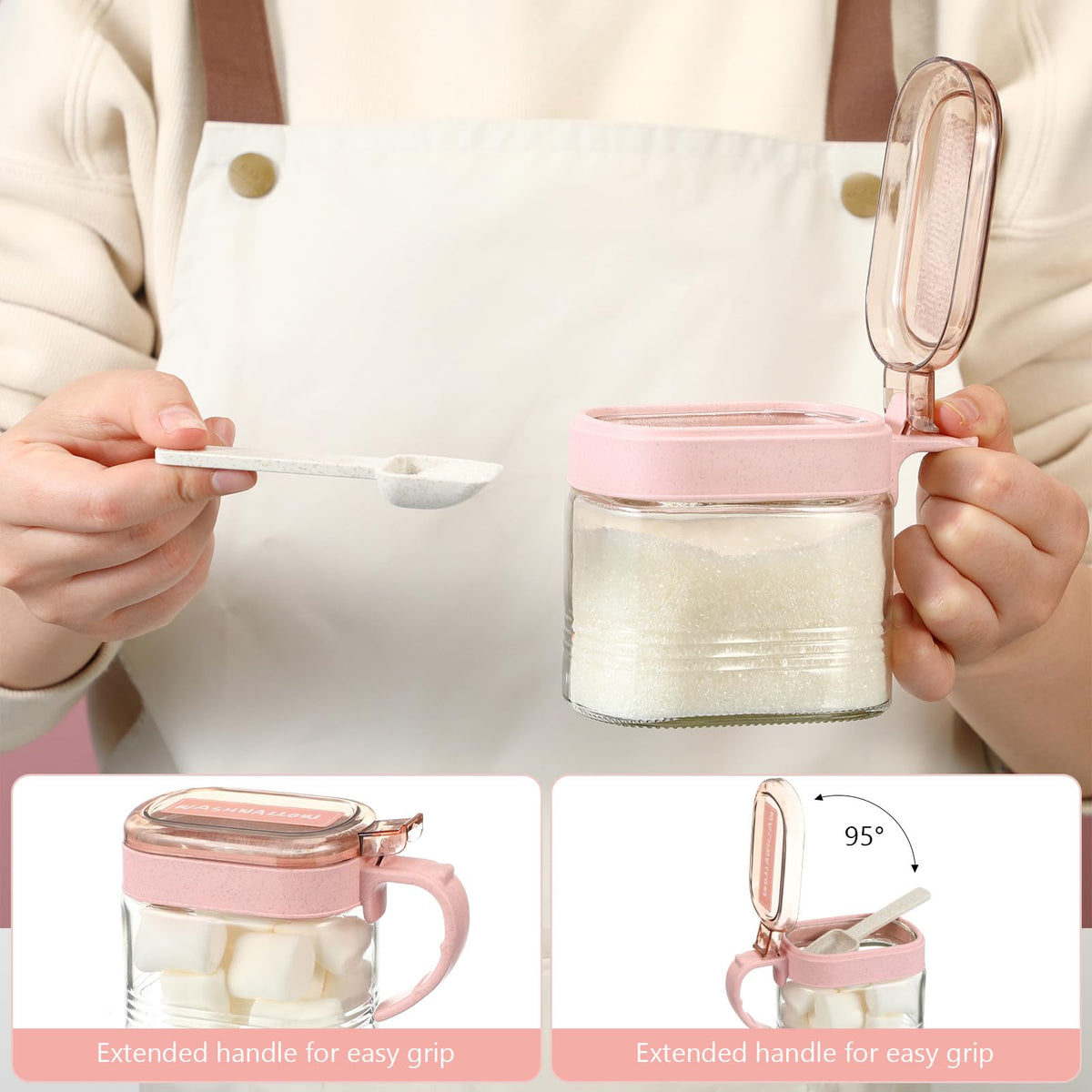 Suclain pink glass containers reveal contents for fresh storage decisions