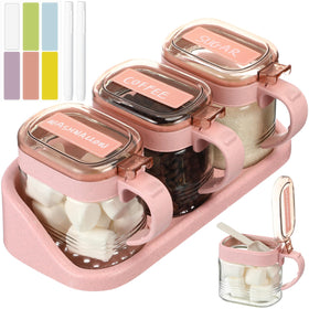Suclain pink glass jars show contents clearly for quick prep at the coffee station