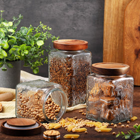 Suclain 34 oz glass jar with bamboo lid for bulk staples