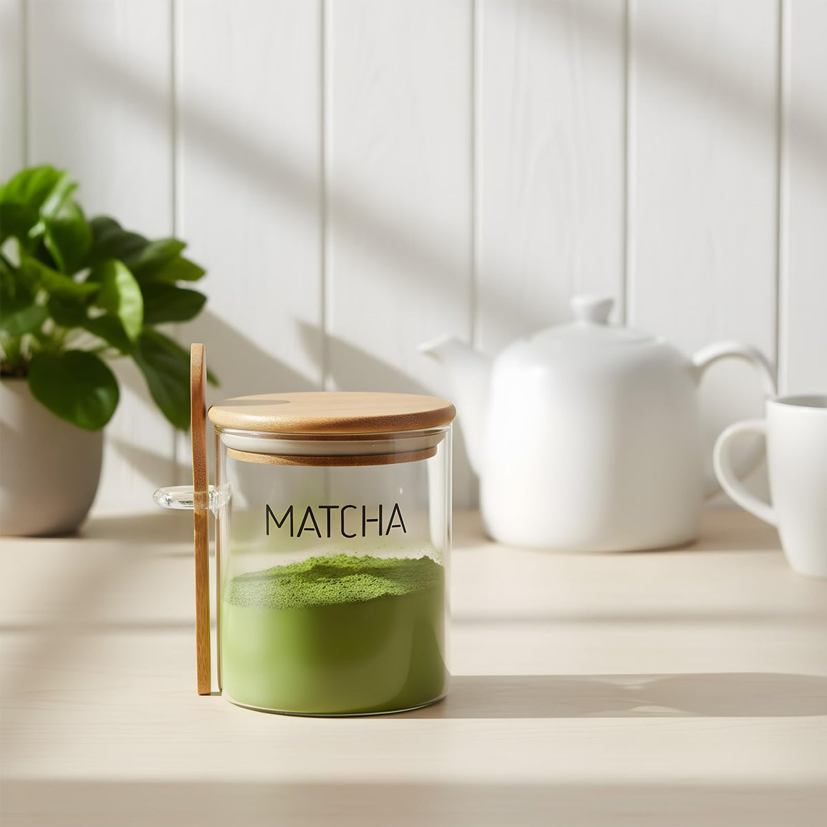 Suclain jar set with wooden lid and spoon for easy scooping and hygiene.