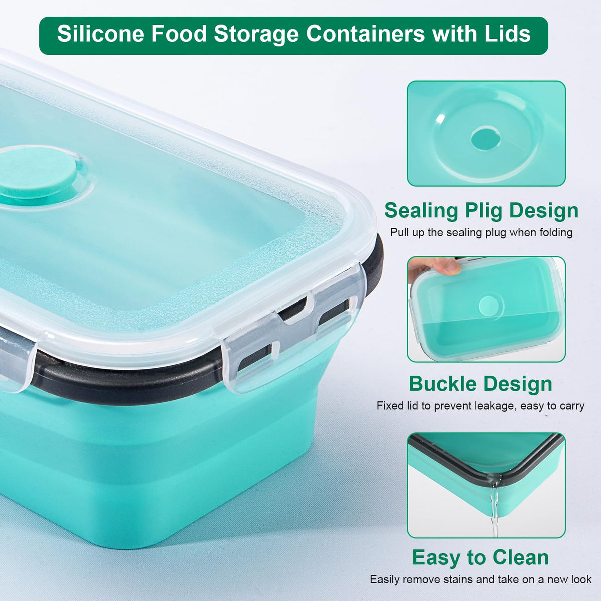 Sudaya 40oz collapsible container folded for family meals and pantry storage.