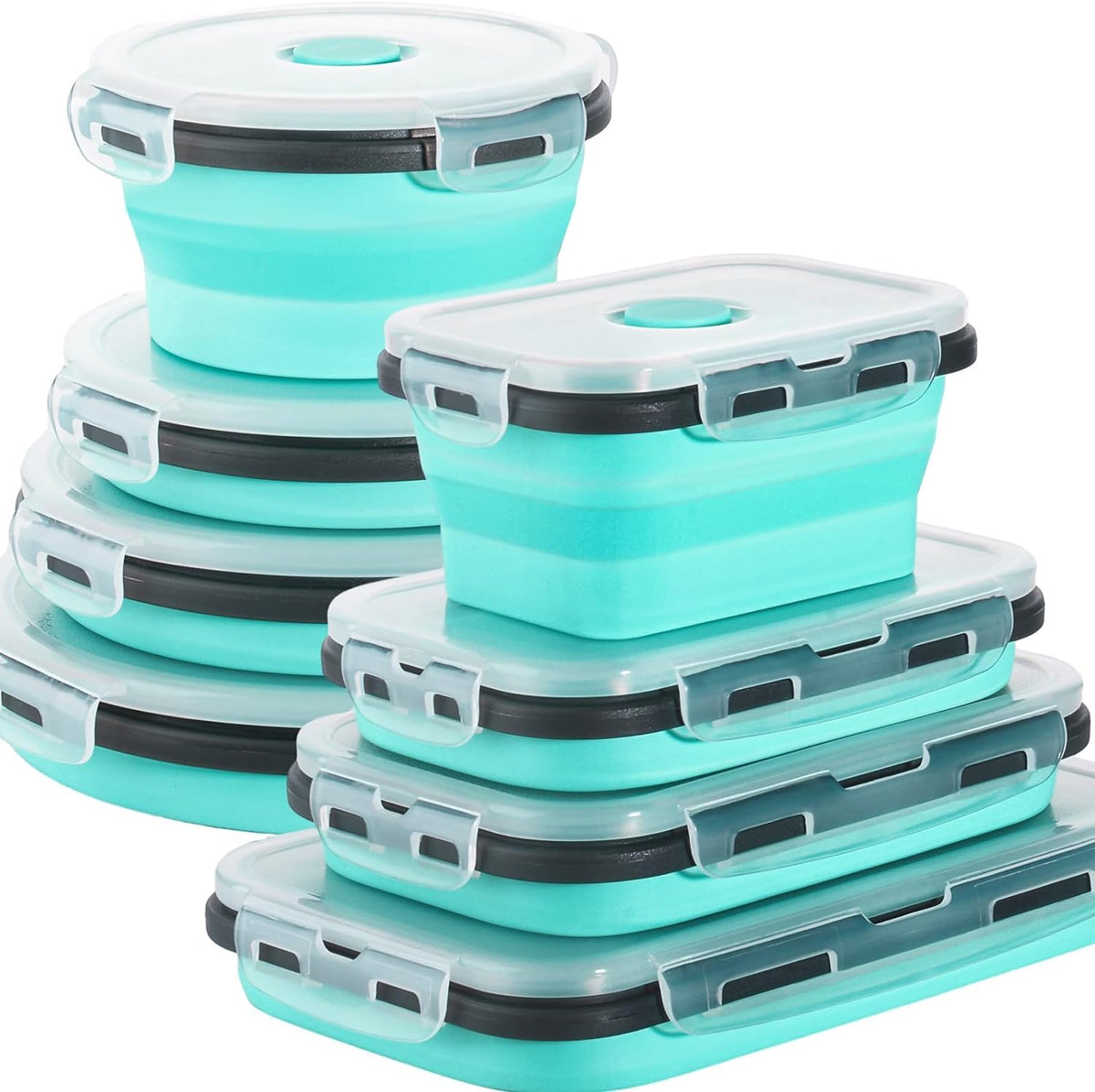 Sudaya 8-pack collapsible containers with lids for space-saving RV storage and meal prep.