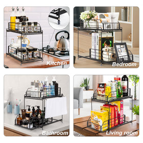 Bottom drawer fits full-size cleaner bottles for easy access.