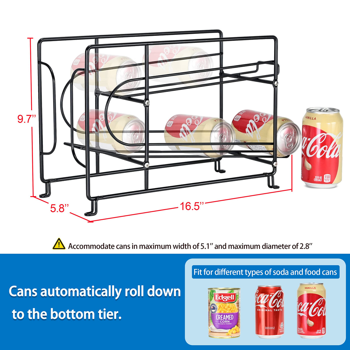 SUFAUY large capacity holds up to 11 cans per rack for easy stocking