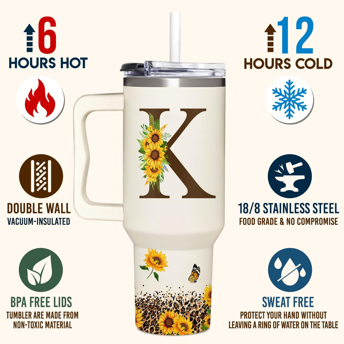 SUFAVN 18/8 stainless steel tumbler offers durable, rust-resistant everyday use.
