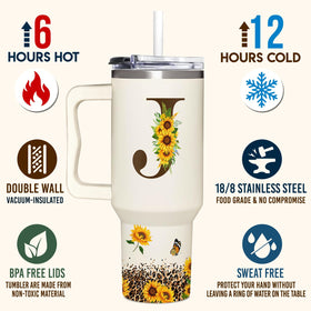SUFAVN 40oz stainless steel tumbler with comfortable carry handle.