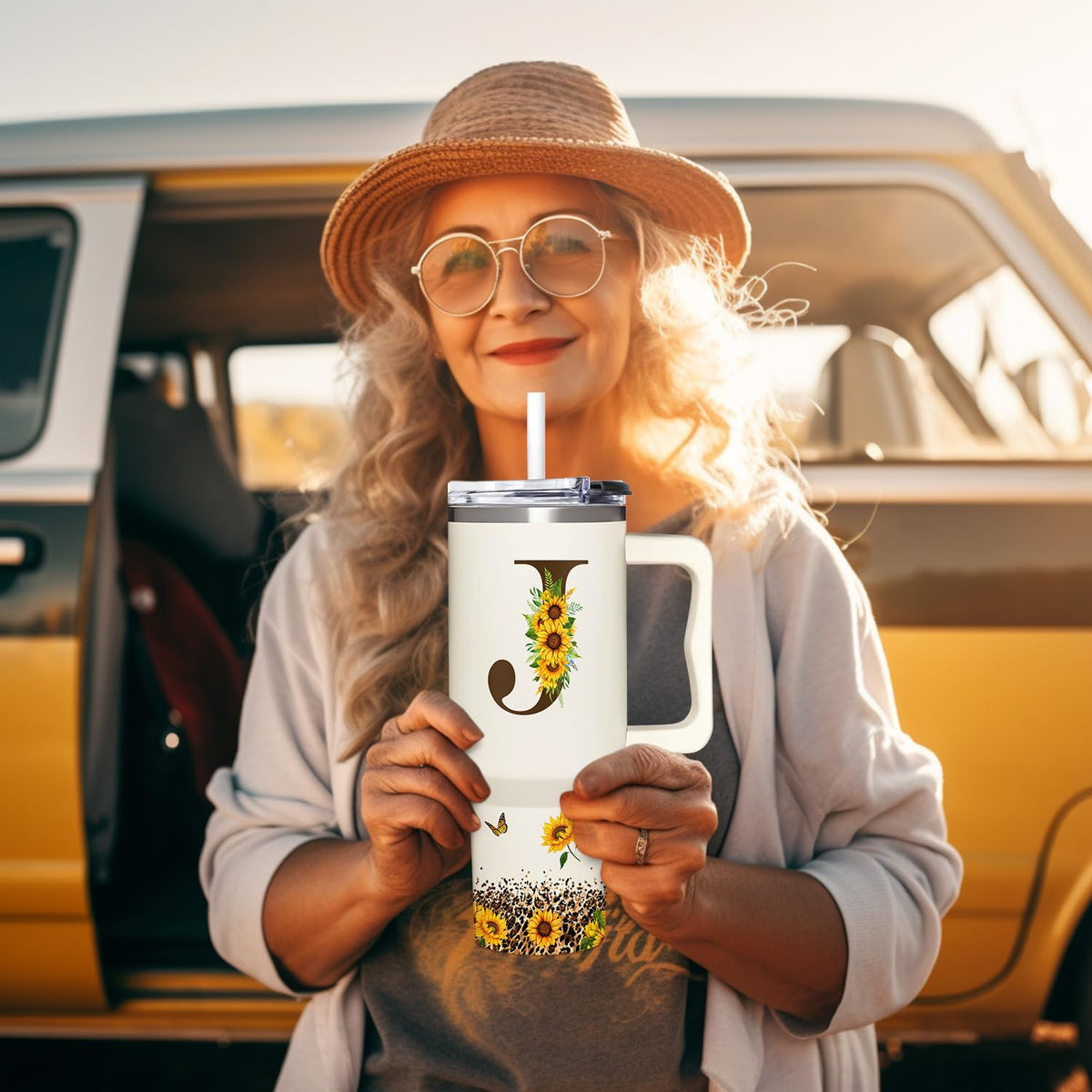 SUFAVN 40oz tumbler fits car cup holders for on-the-go use.