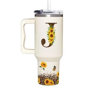 SUFAVN monogrammed sunflower tumbler front view for daily personalized hydration.