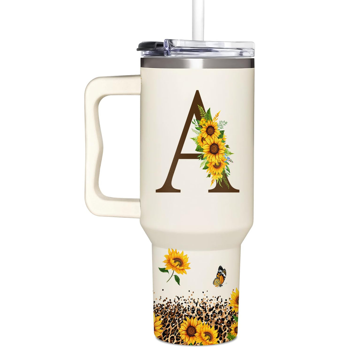 SUFAVN monogrammed sunflower tumbler 40oz keeps drinks at temperature on the go