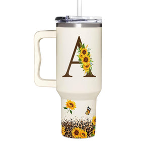 SUFAVN monogrammed sunflower tumbler 40oz keeps drinks at temperature on the go
