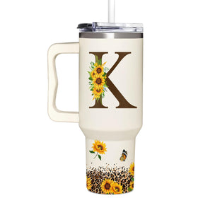 SUFAVN monogrammed sunflower tumbler 40oz keeps beverages stylish on the go.