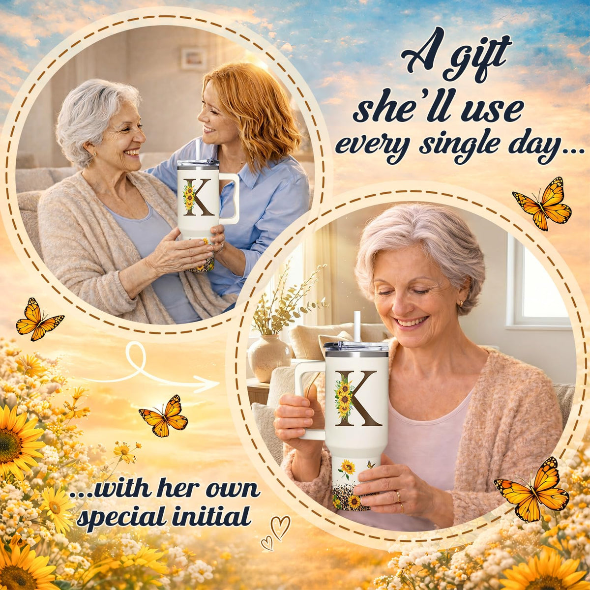 SUFAVN personalized sunflower gift for mom featuring a monogram finish for a thoughtful touch.