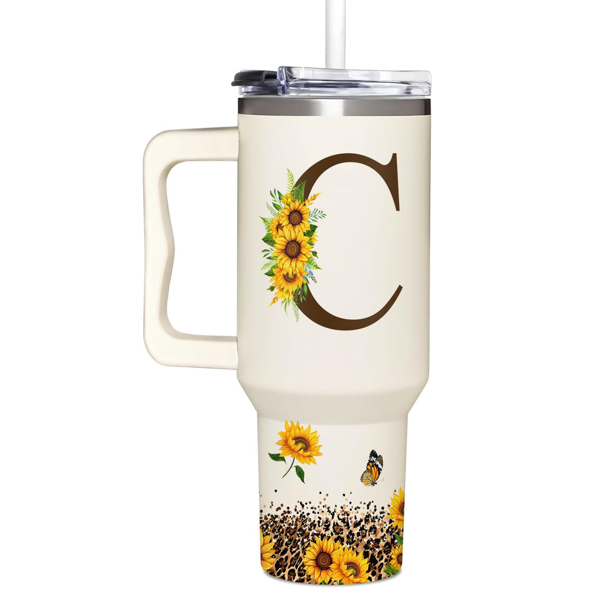SUFAVN sunflowers monogram cup 40oz—personalized gift idea for birthdays