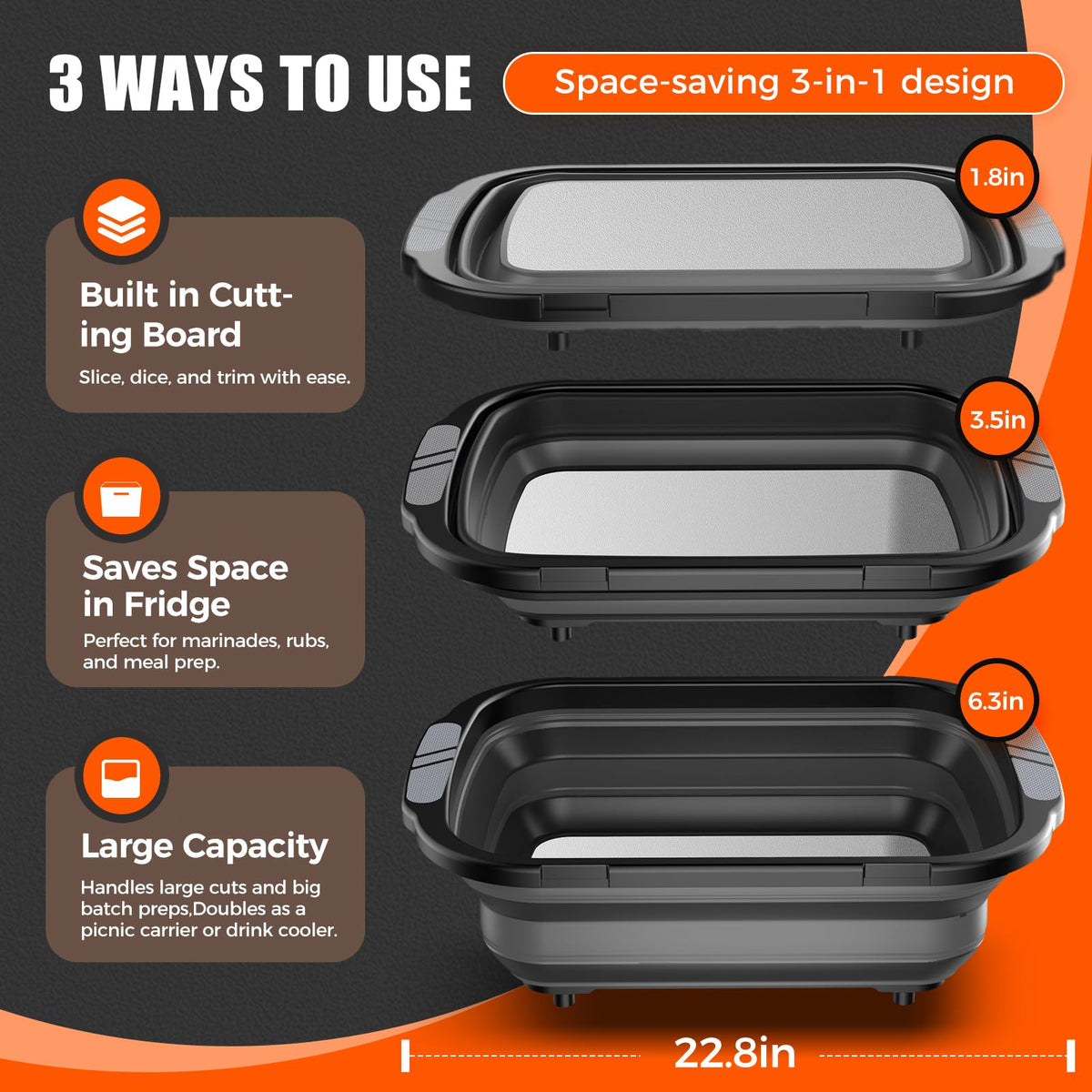 Sufkodu foldable cutting board folds flat for compact storage.