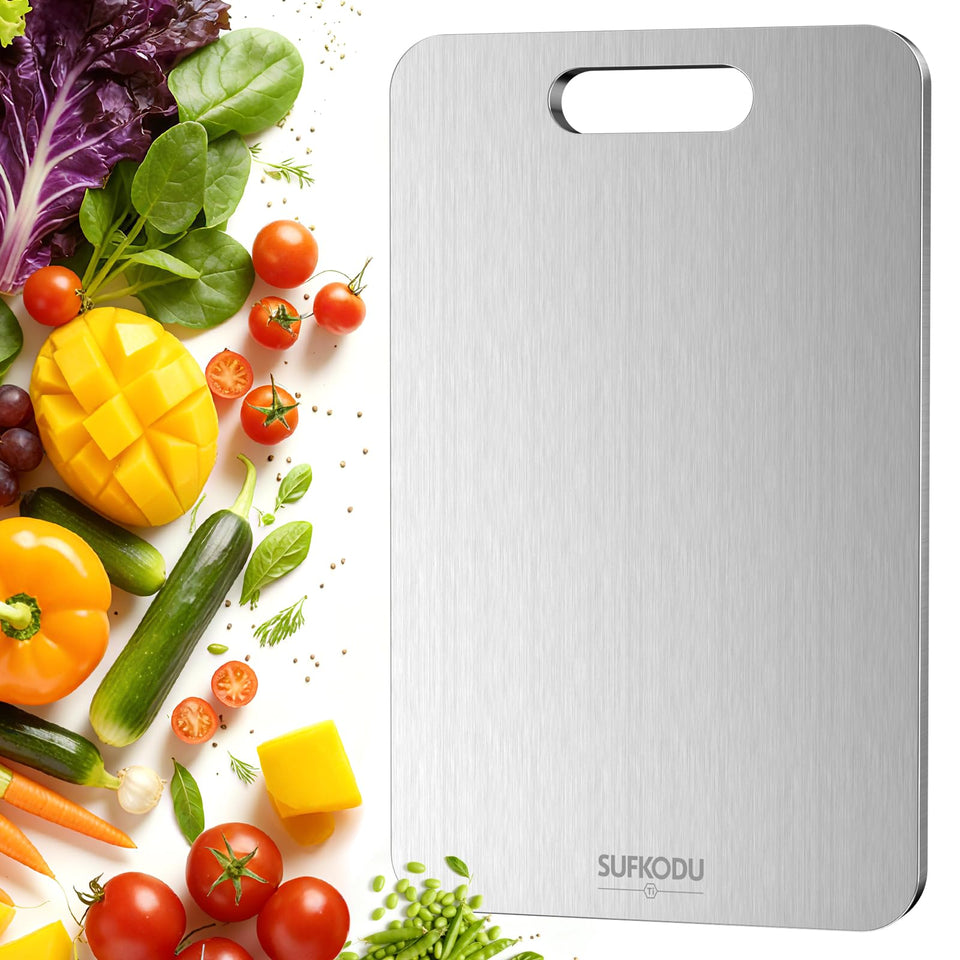 Sufkodu titanium cutting board top view with smooth surface for precise slicing