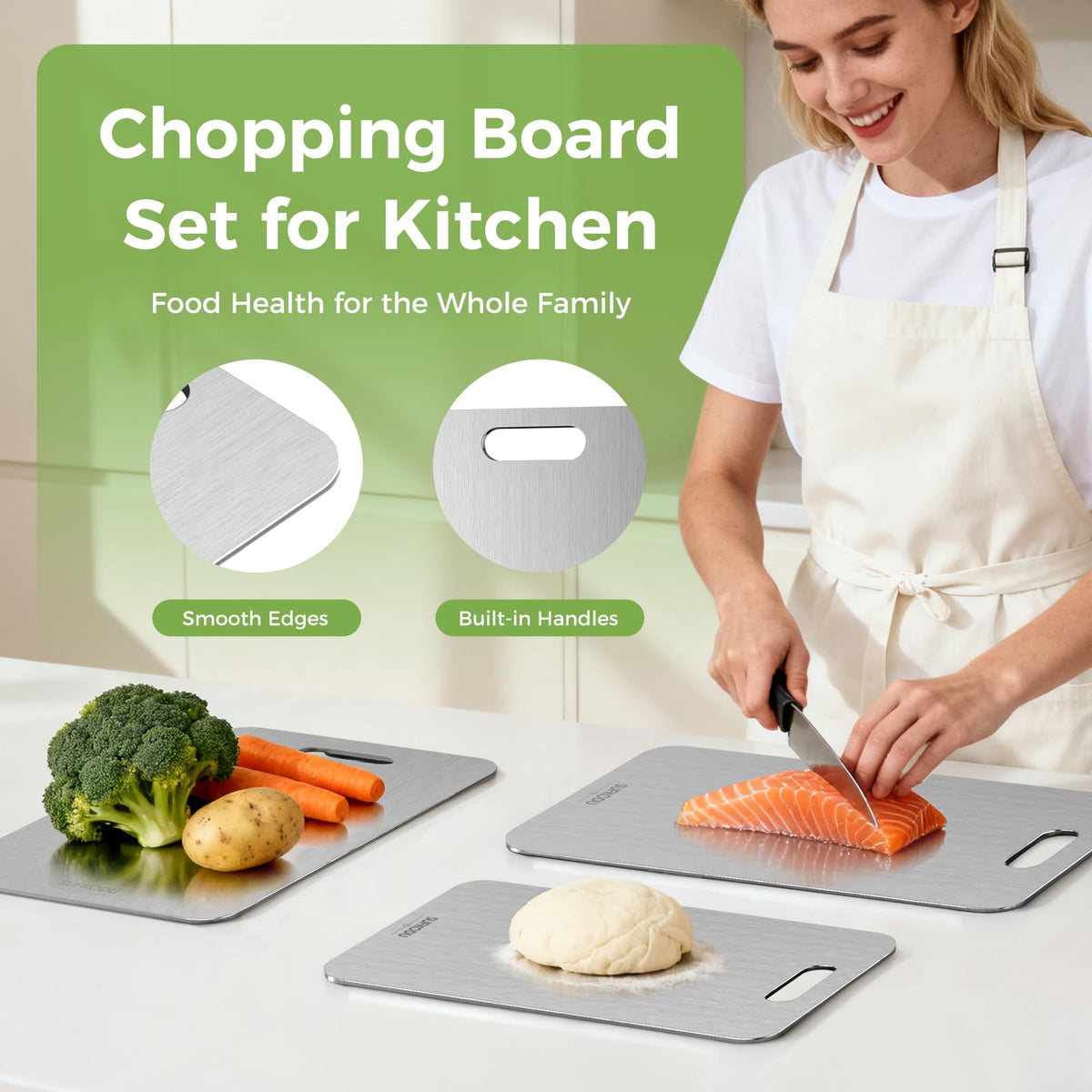 Sufkodu titanium cutting board set 3 dishwasher safe for easy cleanup