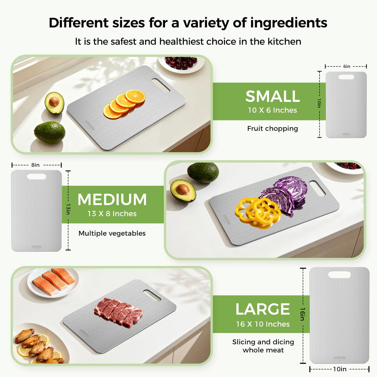 Sufkodu titanium cutting board set 3 smooth surface close-up shows non-porous finish