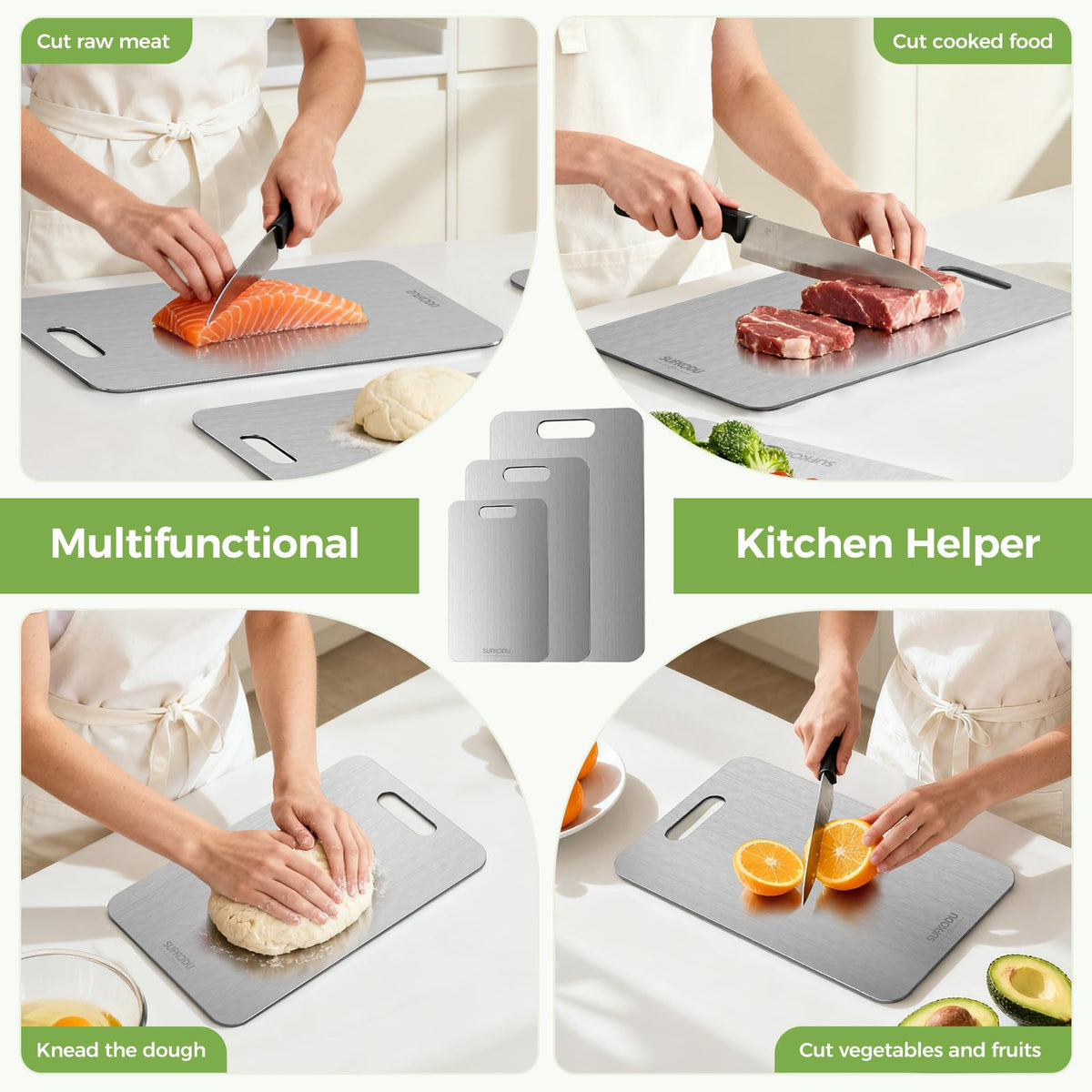 Sufkodu titanium cutting board set 3 compact storage saves dishwasher space