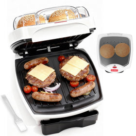 SugarWhisk 2 In 1 Hamburger Grill Maker front view shows compact design for quick indoor grilling