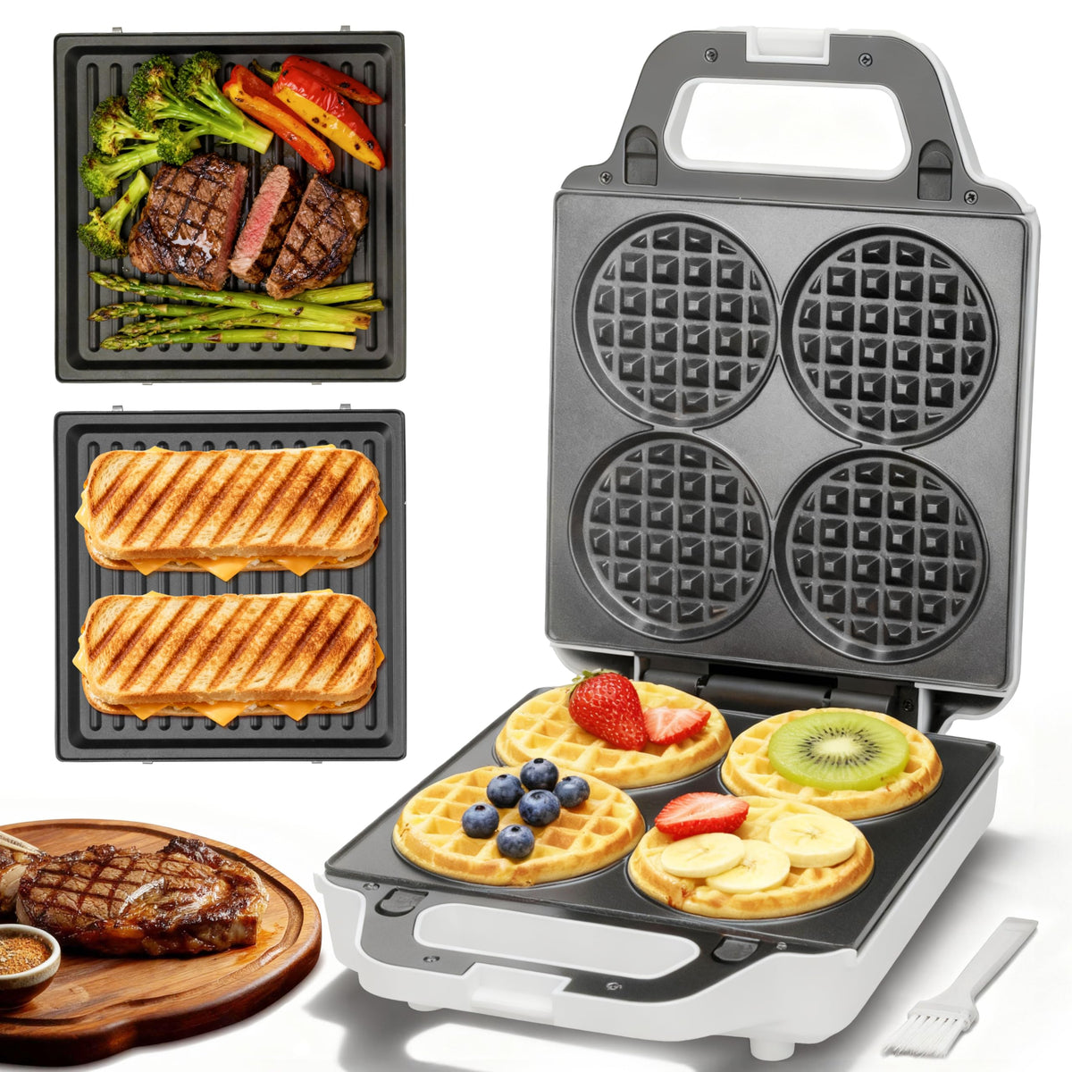 SugarWhisk 2-in-1 mini waffle maker with removable plates for easy cleanup.