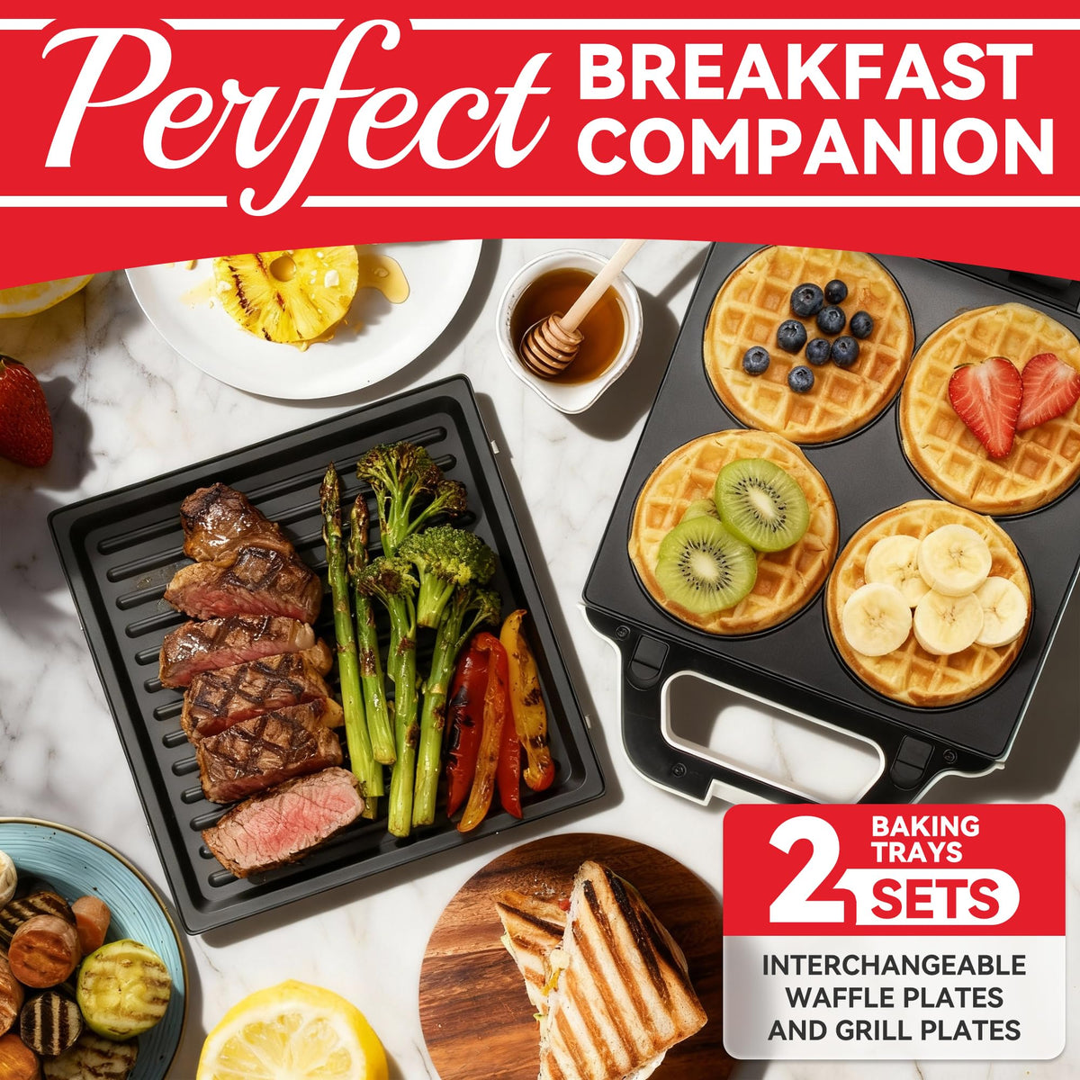 SugarWhisk 4 mini waffles at once, ideal for family breakfasts and snacks.