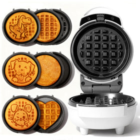 SugarWhisk 6-in-1 mini waffle maker with removable plates for quick shape changes.