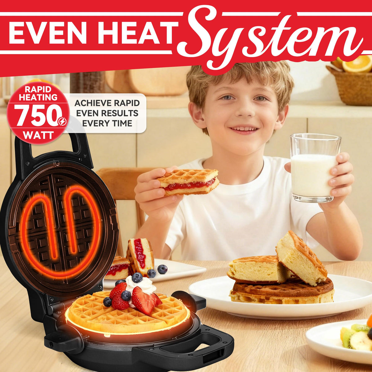 SugarWhisk 6-inch ceramic-coated plates ready for crispy waffles and simple cleanup.