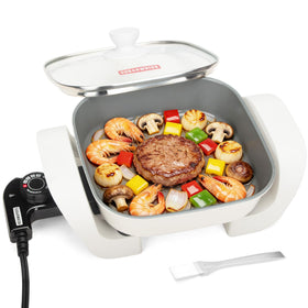 SugarWhisk 8 inch ceramic coated skillet with lid for even heat and moisture retention.