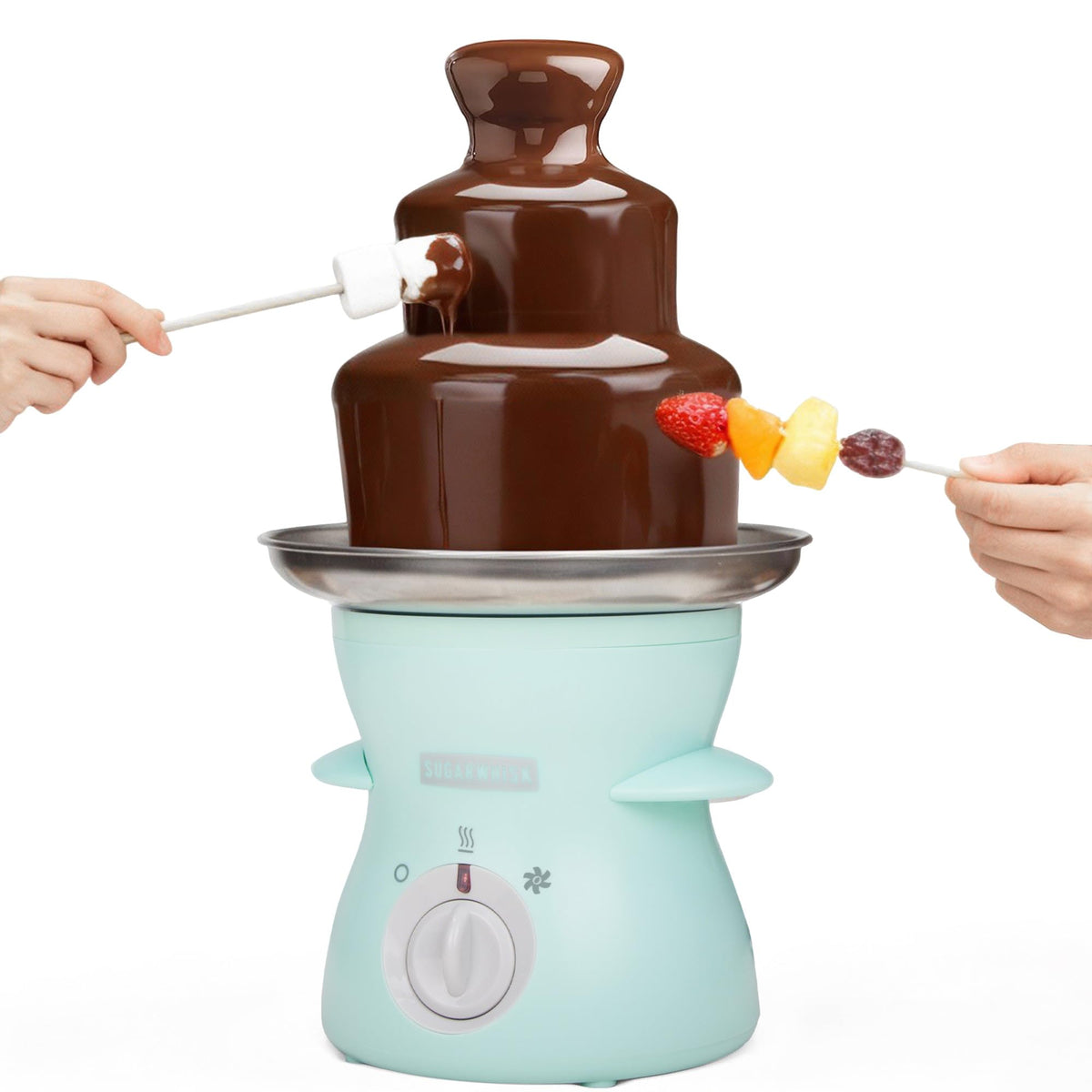 SugarWhisk 3-Tier Fountain base, compact on-table setup for easy entertaining.