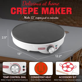 SugarWhisk batter spreader in use for even crepe batter distribution.