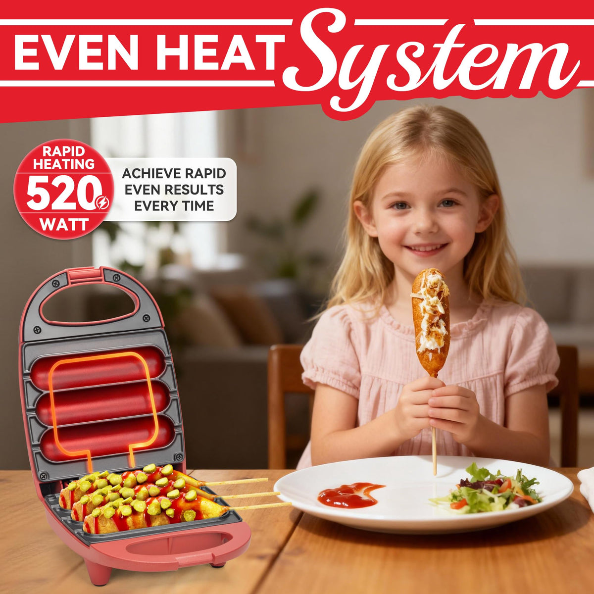 SugarWhisk corn dog maker side openings enable easy stick insertion.