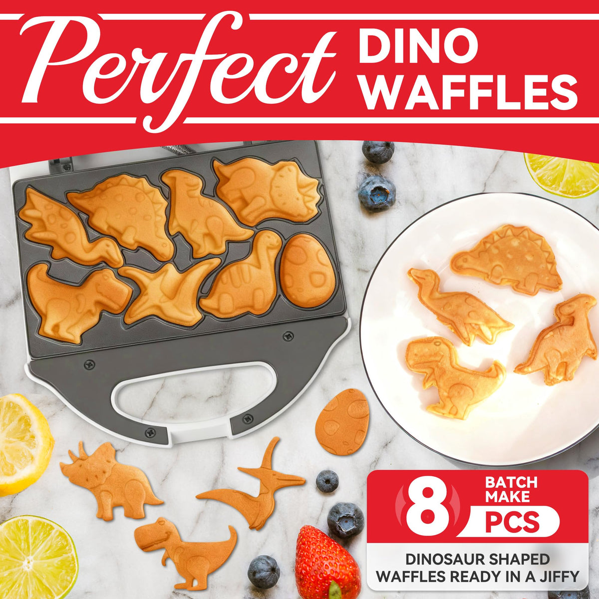 SugarWhisk Dino shapes waffle iron eight variants for playful breakfasts