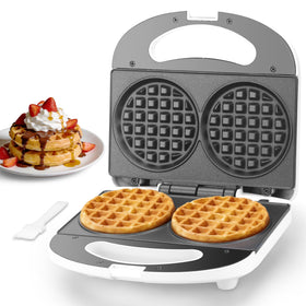 SugarWhisk Double Mini Waffle Maker, compact design for small kitchens.