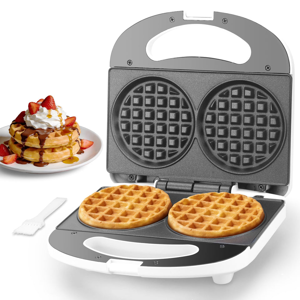 SugarWhisk Double Mini Waffle Maker, compact design for small kitchens.