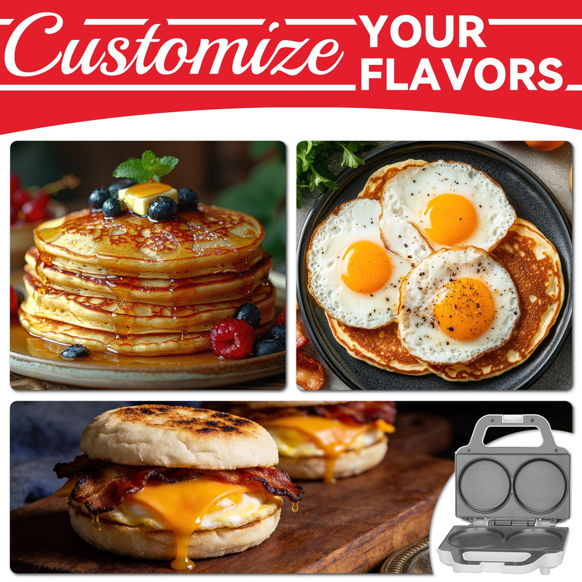 SugarWhisk Dual non-stick griddles with cleaning brush for easy cleanup.